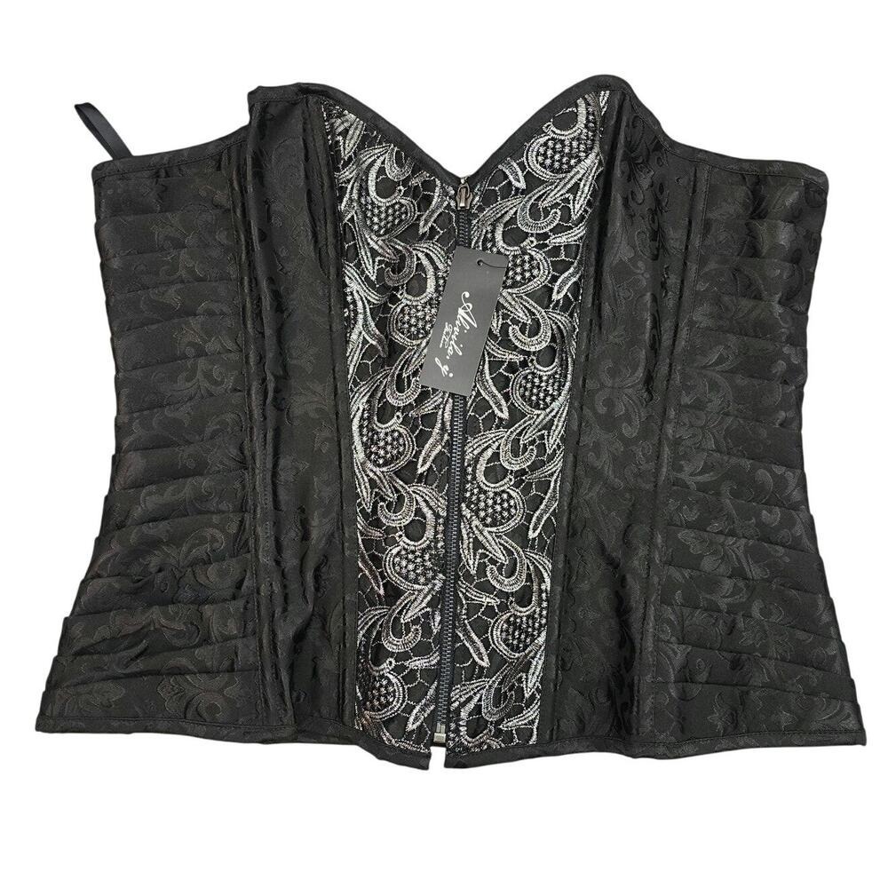 Alivia. Y Fashion Plus Sz Black Brocade Zipper Front Corset Cosplay Sz‎ 5XL